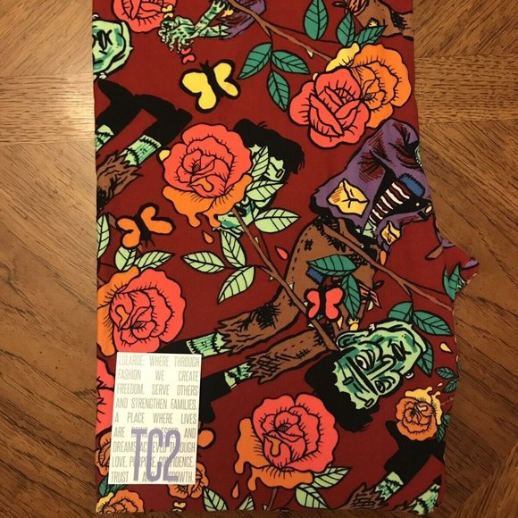 LuLaRoe Pants - Lularoe TC2 Halloween Frankenstein Roses Leggings 20/22